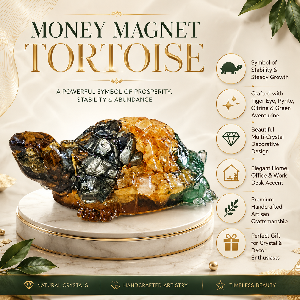 Natural Money Magnet Tortoise – Handcrafted Crystal Tortoise