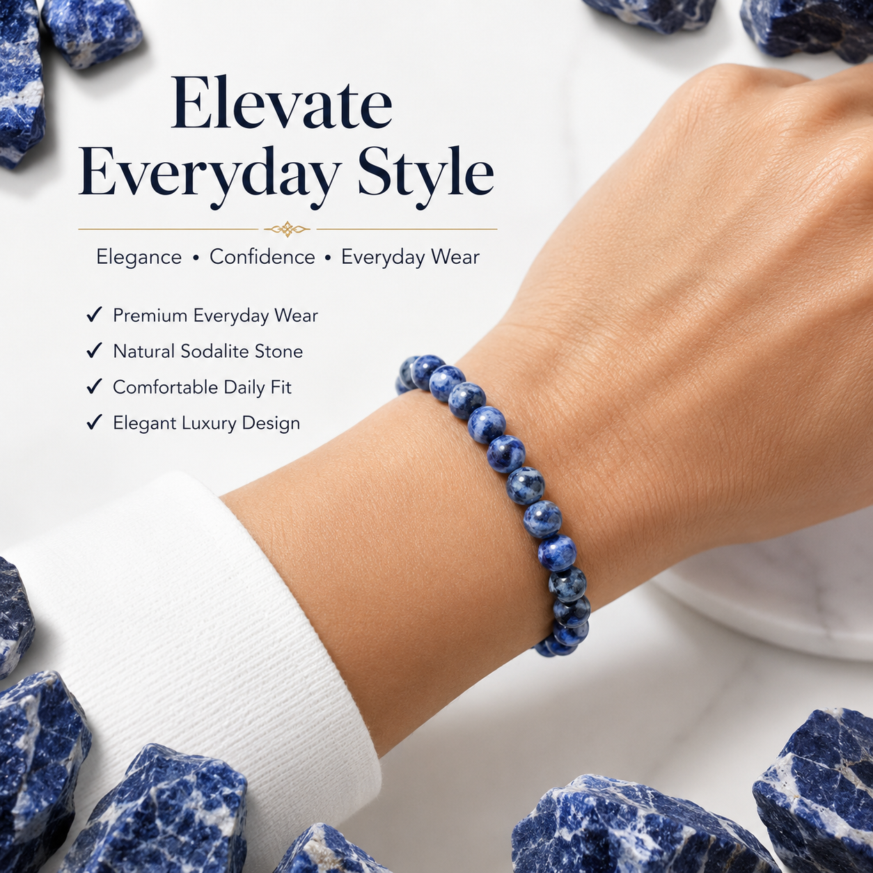 Natural Sodalite Bracelet 8mm | Certified Gemstone Bracelet