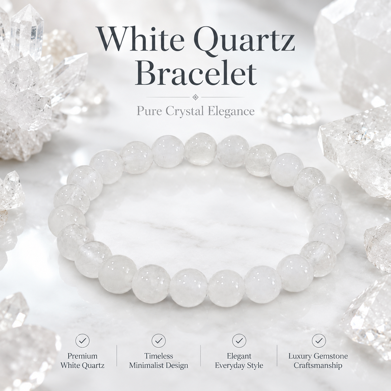 Natural White Quartz Bracelet – Clarity, Balance & Positive Energy Crystal Bracelet