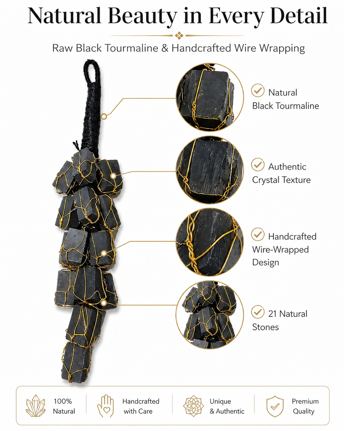 Natural Black Tourmaline Hanging Decor for Home Entrance | Protection Crystal Wall Hanging
