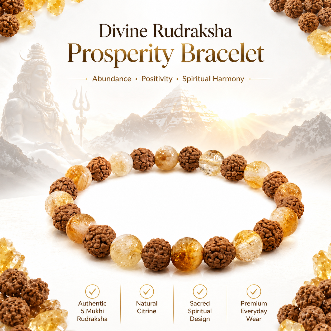 Divine Rudraksha Prosperity Bracelet – Natural Citrine & Rudraksha Abundance Bracelet