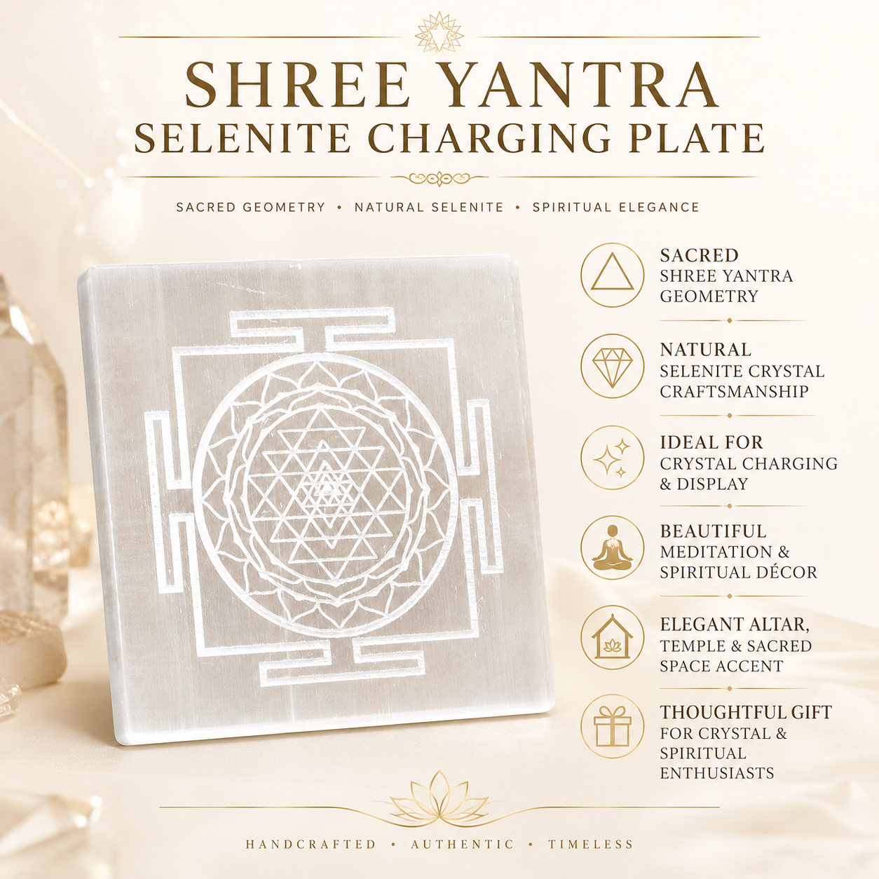 Shree Yantra Selenite Charging Plate – Natural Crystal Cleansing & Charging Plate