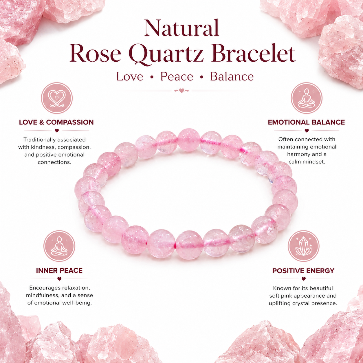 Natural Rose Quartz Bracelet 8mm