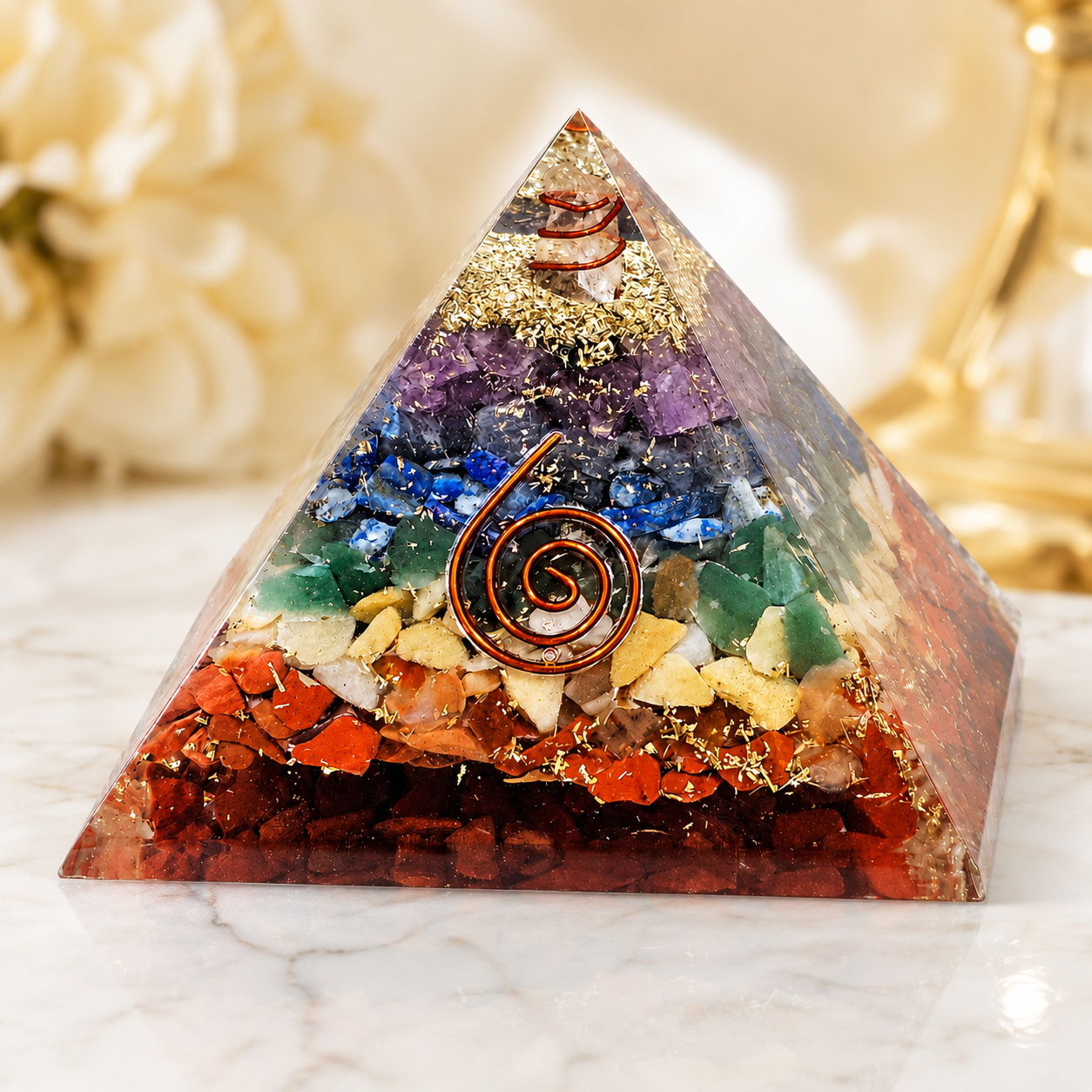Natural Seven Chakra Orgonite Pyramid