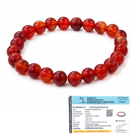 Natural Red Carnelian Bracelet 8mm | Certified Courage, Confidence & Vitality Gemstone Bracelet