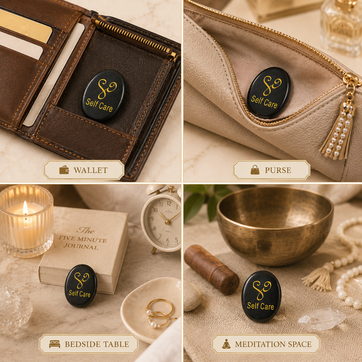Natural Black Agate Self Care Coin | Engraved Self Love Pocket Stone | Inner Balance Crystal Coin