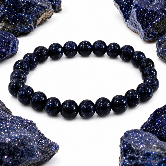 Blue Goldstone Bracelet 8mm | Certified Ambition, Confidence & Positive Energy Crystal Bracelet