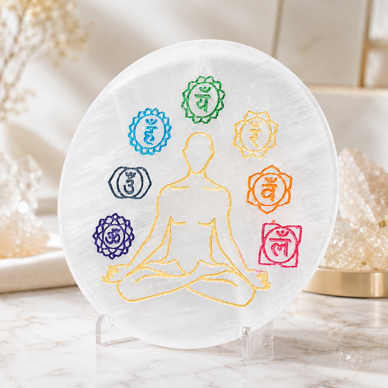 7 Chakra Selenite Charging Plate – Natural Crystal Charging & Cleansing Plate