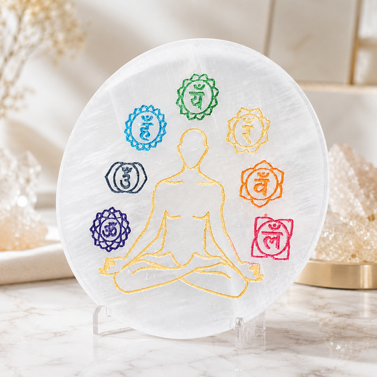 7 Chakra Selenite Charging Plate – Natural Crystal Charging & Cleansing Plate