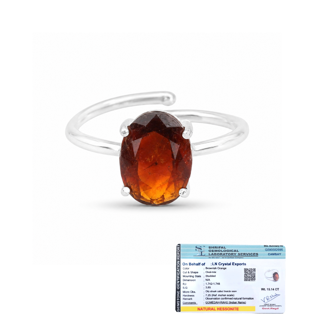 Natural Hessonite (Gomed) Adjustable Ring | Handmade Gomed Gemstone Ring | Healing Crystal Jewelry