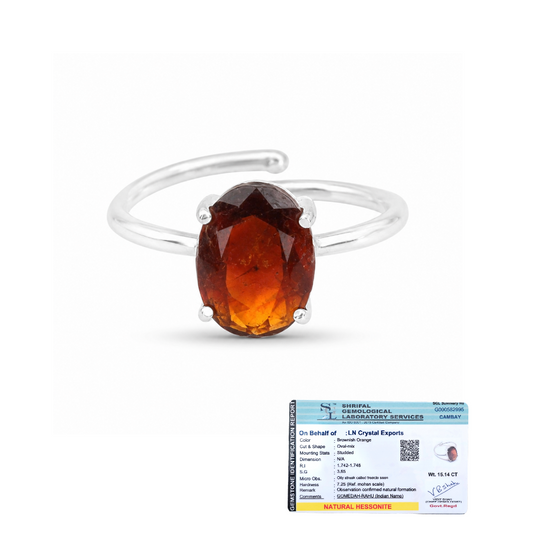Natural Hessonite (Gomed) Adjustable Ring | Handmade Gomed Gemstone Ring | Healing Crystal Jewelry
