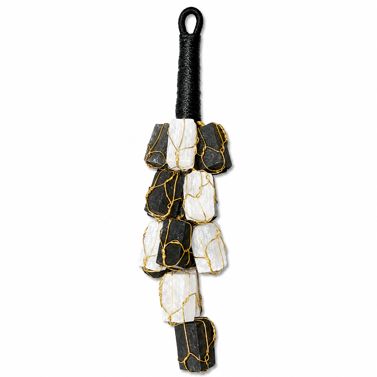 Selenite & Black Tourmaline Hanging Decor | Natural Crystal Home Decor
