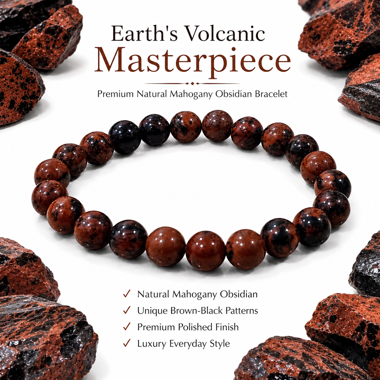 Natural Mahogany Obsidian Bracelet 8mm | Certified Protection & Grounding Gemstone Bracelet