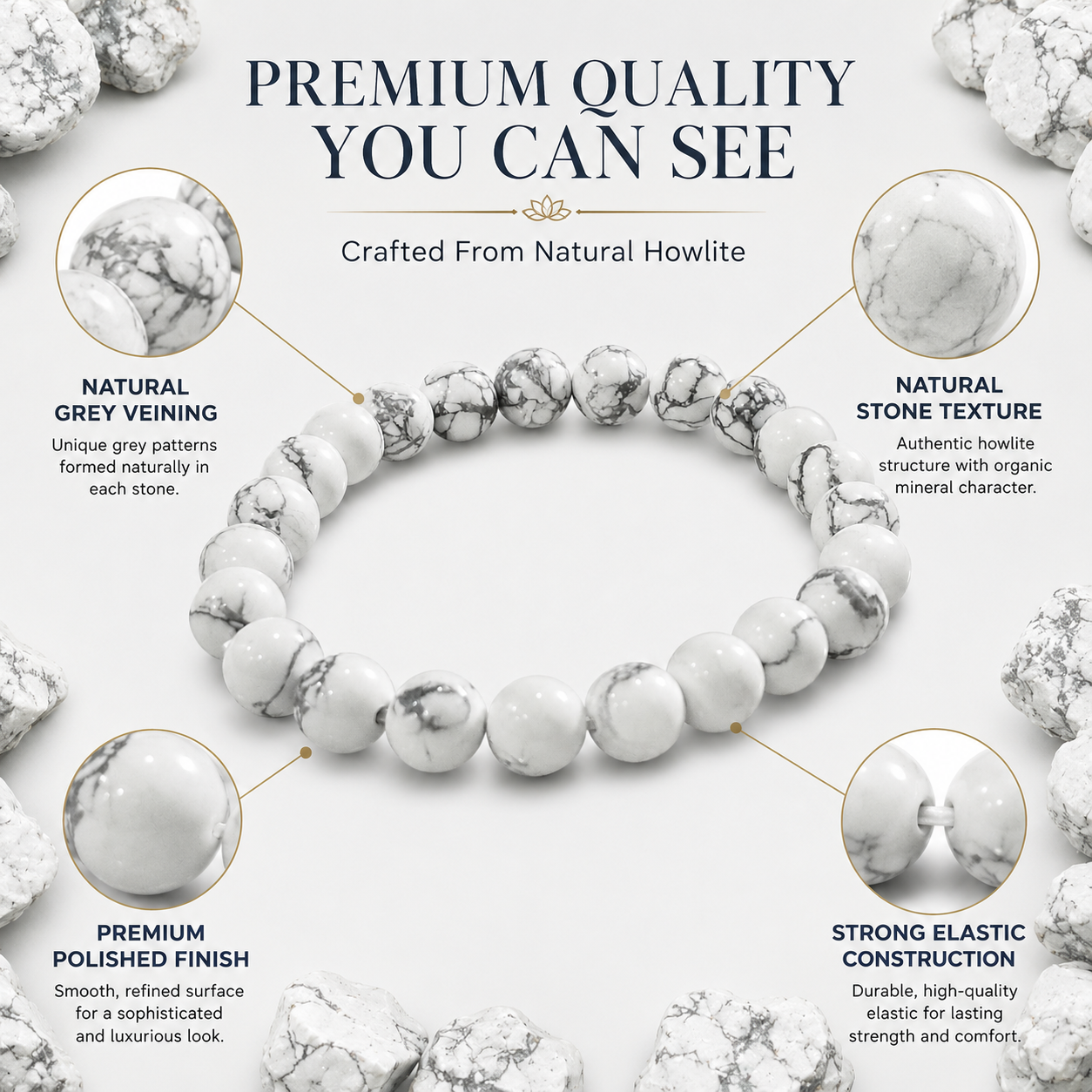 Natural Howlite Bracelet 8mm