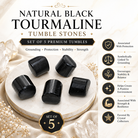 Natural Black Tourmaline Tumble Stones | Set of 5 Premium Black Tourmaline Crystal Tumbled Stones | Protection & Grounding Healing Crystals