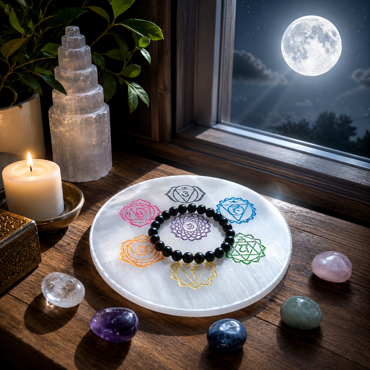 7 Chakra Selenite Charging Plate – Natural Crystal Charging & Energy Cleansing Plate