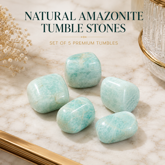 Natural Amazonite Tumble Stones | Set of 5 Premium Polished Amazonite Crystals | Communication, Harmony & Positive Energy Stones
