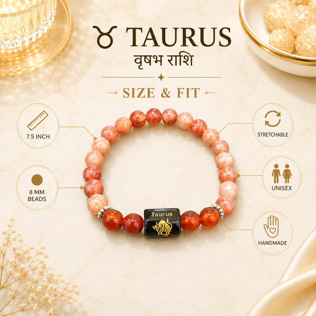 Taurus Zodiac Bracelet (वृषभ राशि)