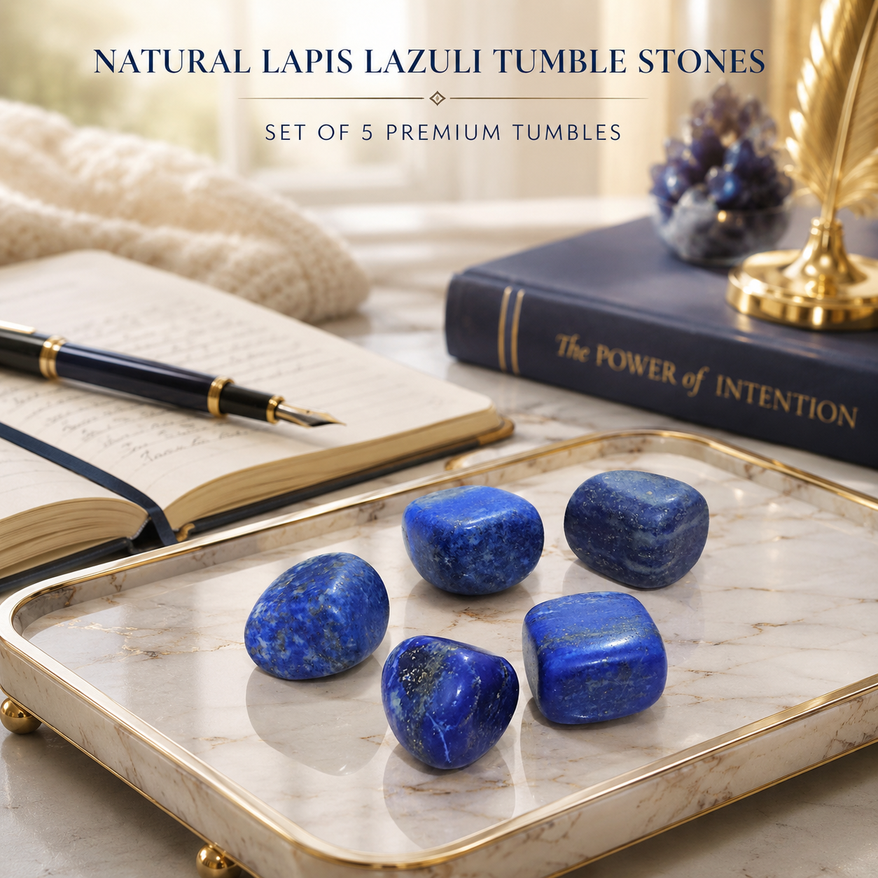 Natural Lapis Lazuli Tumble Stones | Set of 5 Premium Lapis Lazuli Crystal Tumbled Stones | Wisdom & Communication Healing Crystals