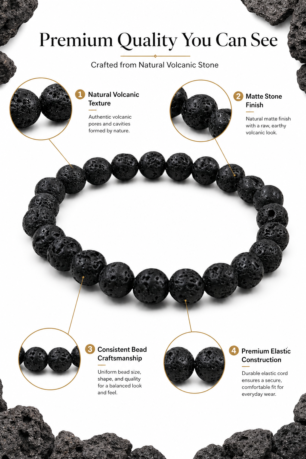 Natural Lava Stone Bracelet 8mm