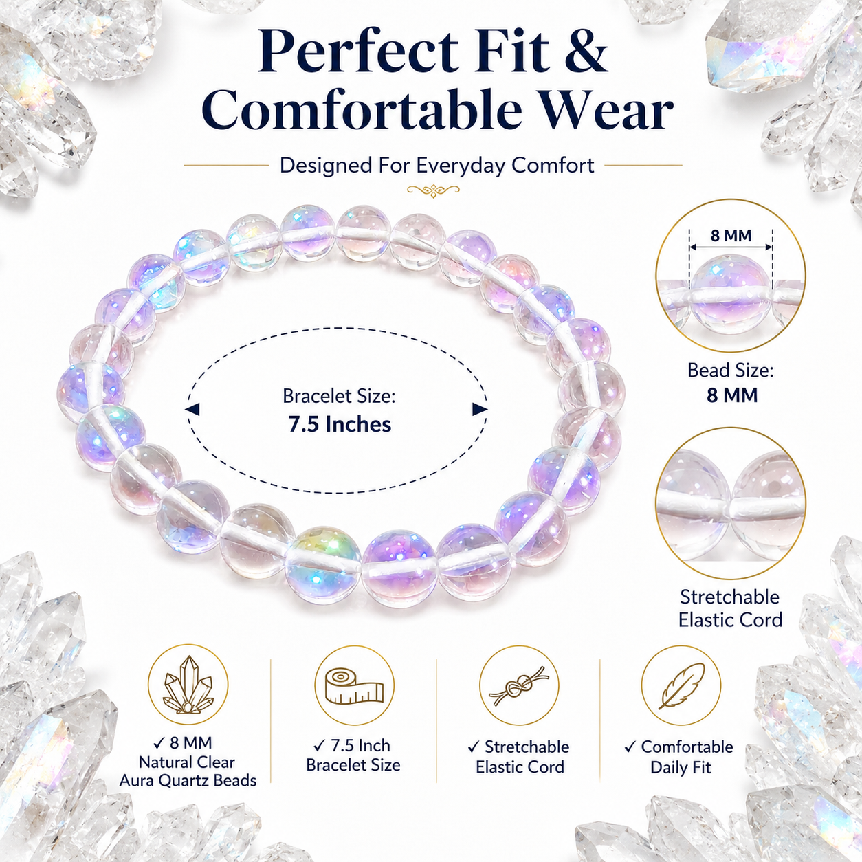Natural Clear Aura Quartz Bracelet 8mm