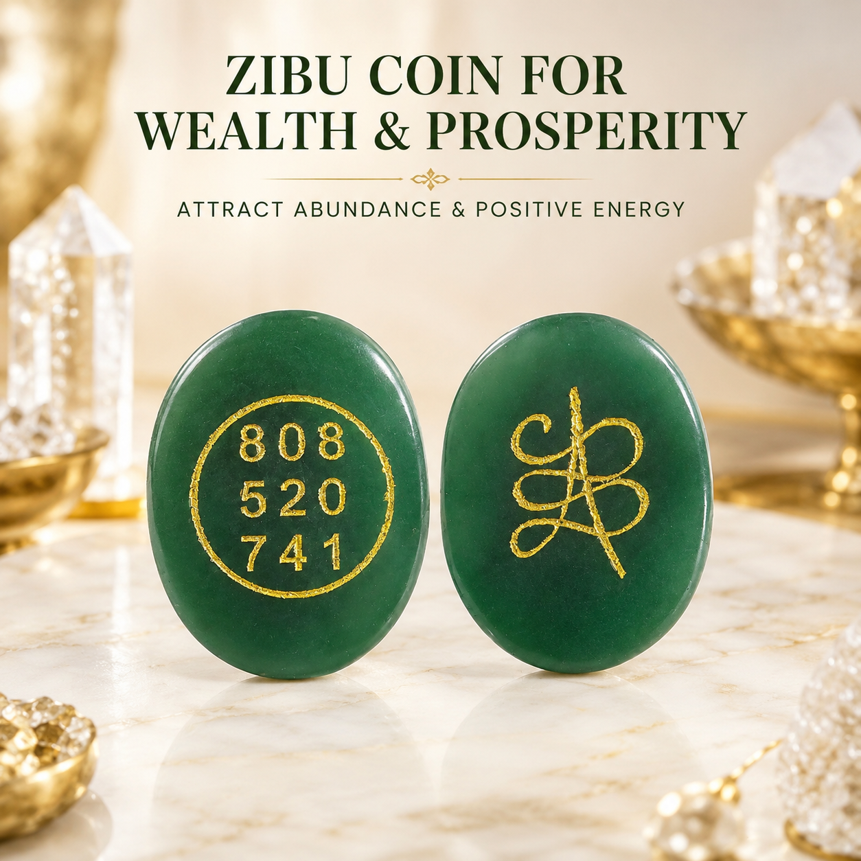 Natural Green Jade Zibu Coin for Wealth & Prosperity | Sacred Abundance Energy Coin | Pocket Crystal for Manifestation & Positive Energy