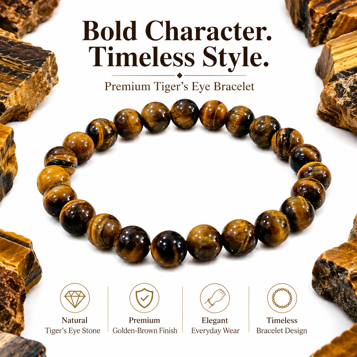 Natural Tiger Eye Bracelet 8mm