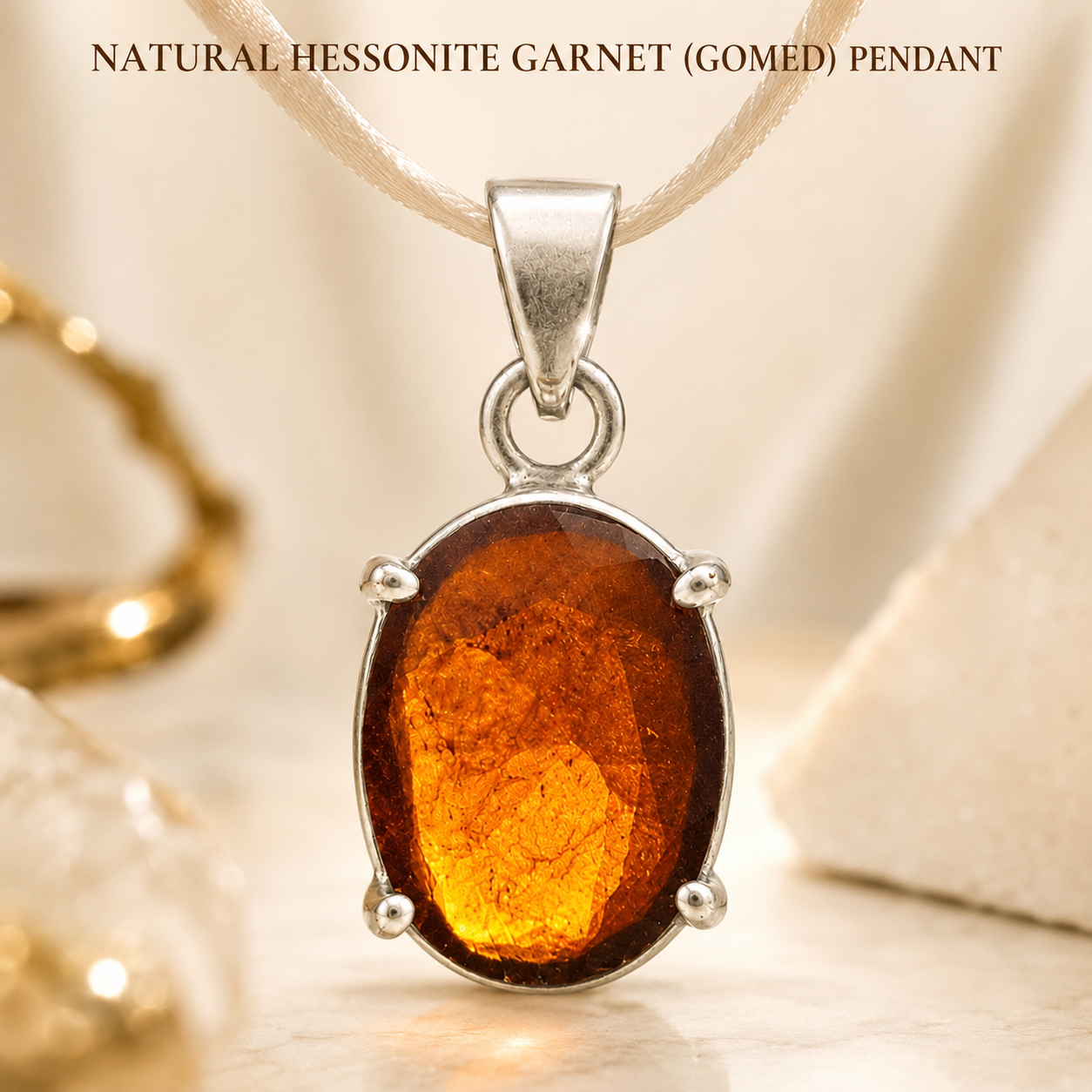 Natural Hessonite (Gomed) Pendant | Handmade Hessonite Gemstone Pendant | Healing Crystal Jewelry