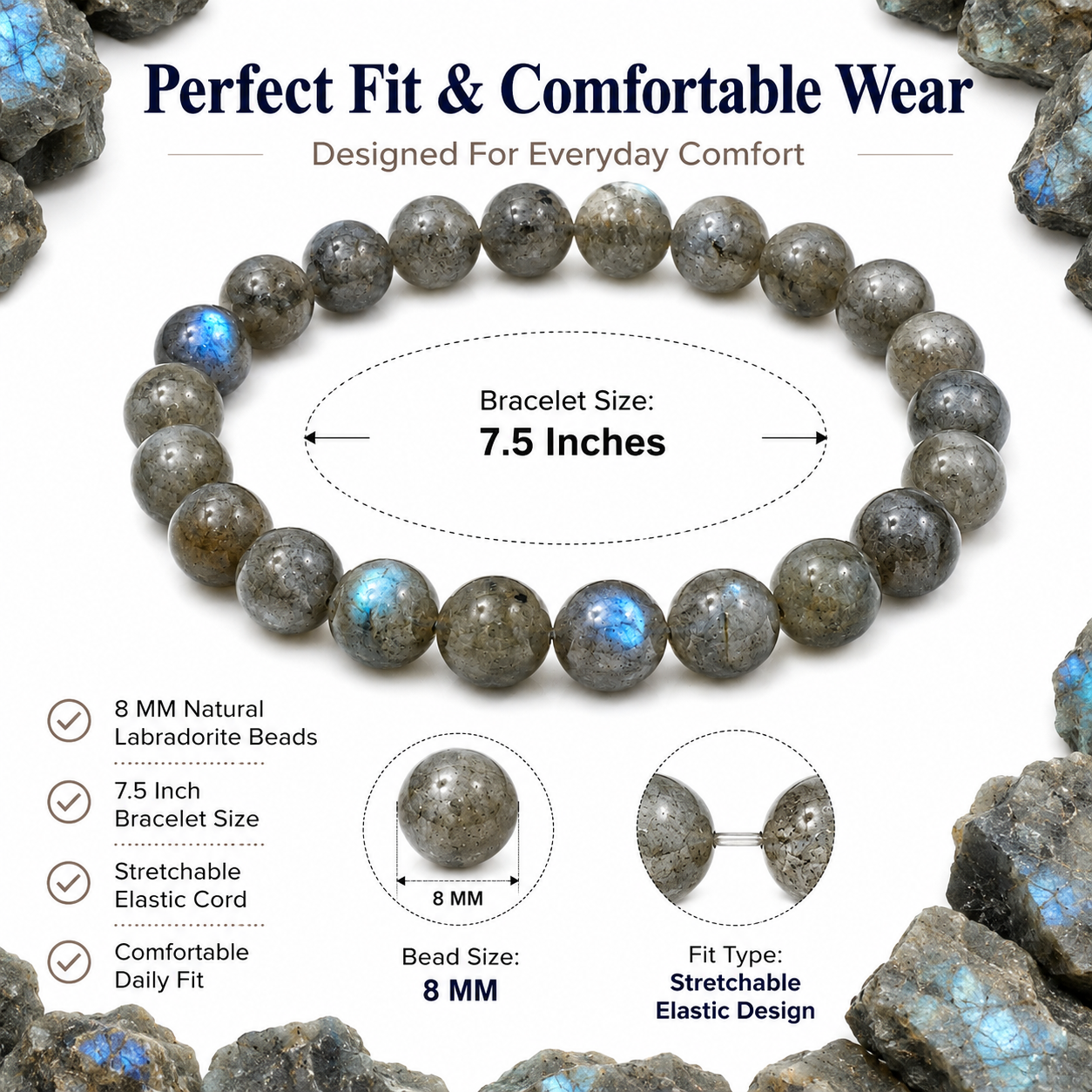 Natural Labradorite Bracelet 8mm | Certified Gemstone Bracelet