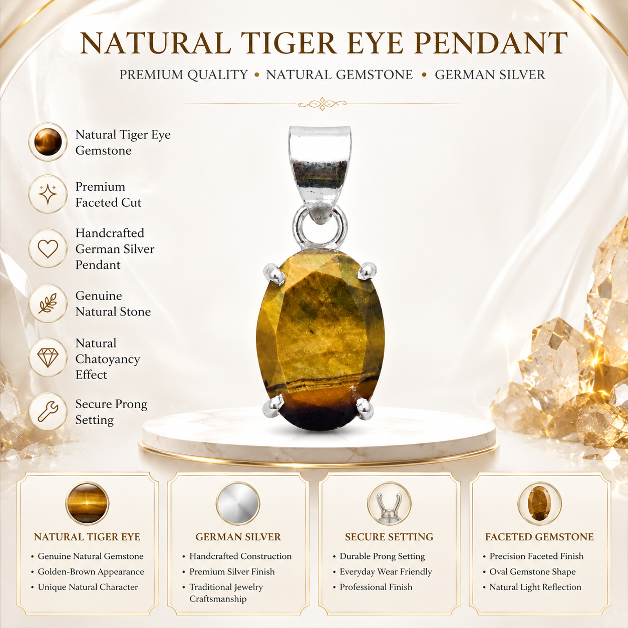 Natural Tiger's Eye Pendant | Handmade Tiger Eye Gemstone Pendant | Healing Crystal Jewelry