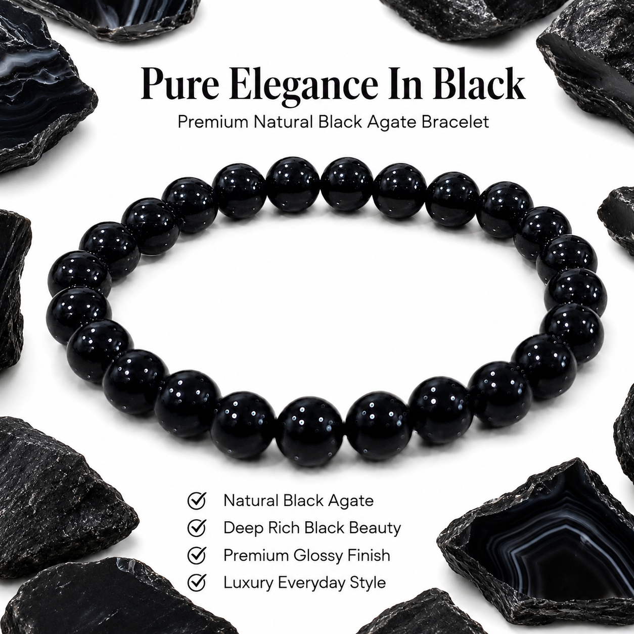 Black Agate Bracelet 8mm | Certified Protection, Strength & Grounding Bracelet