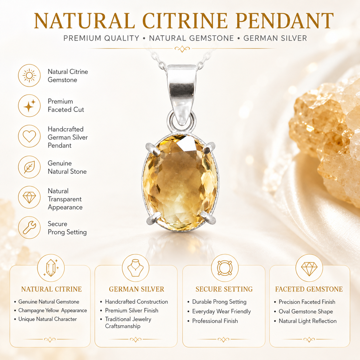 Natural Yellow Citrine Pendant | Handmade Citrine Gemstone Pendant | Healing Crystal Jewelry