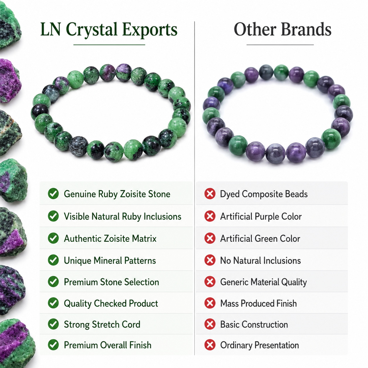 Natural Ruby Zoisite Bracelet 8mm | Certified Gemstone Bracelet