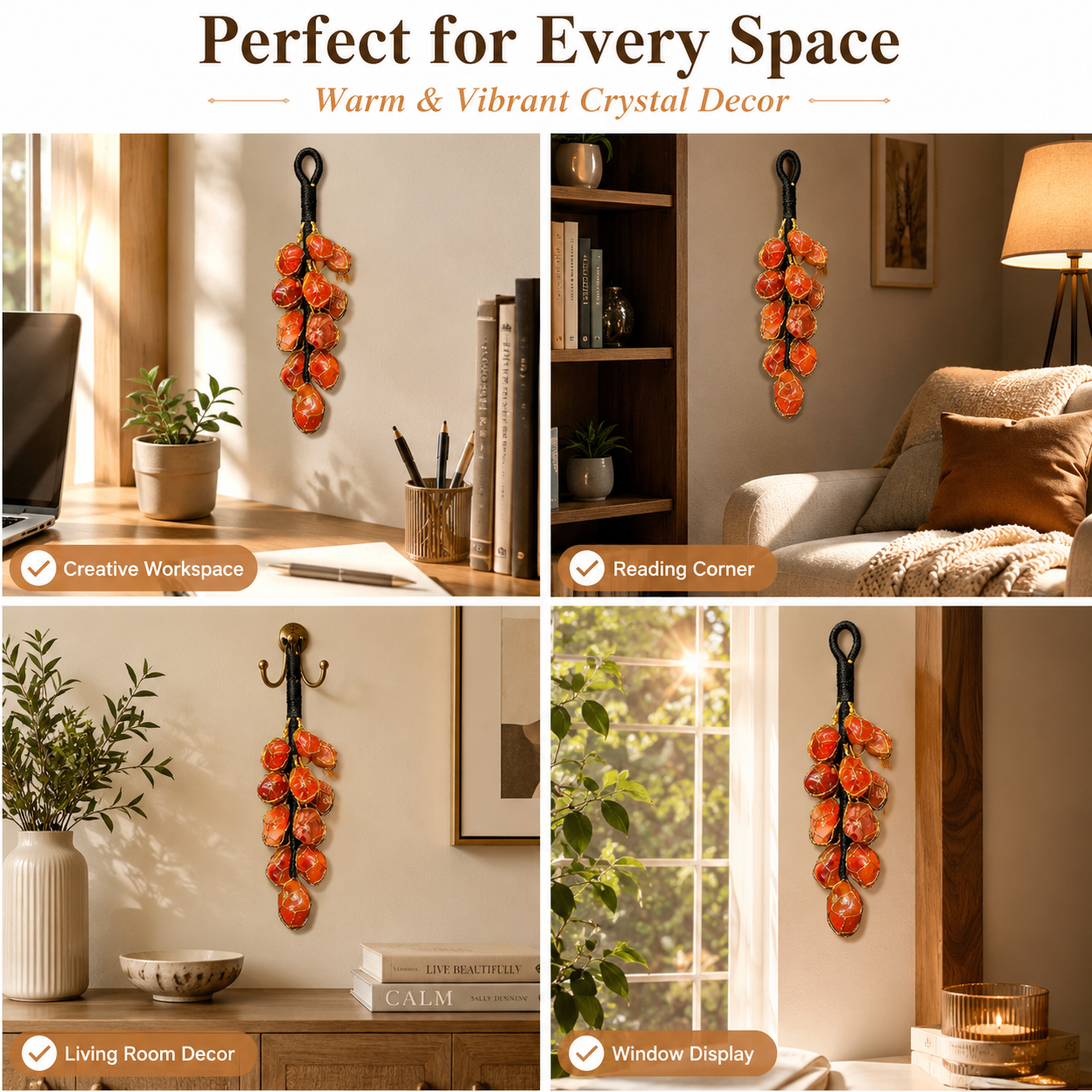 Red Carnelian Hanging Decor | Natural Crystal Hanging | 15 Stone Handmade Home Decor