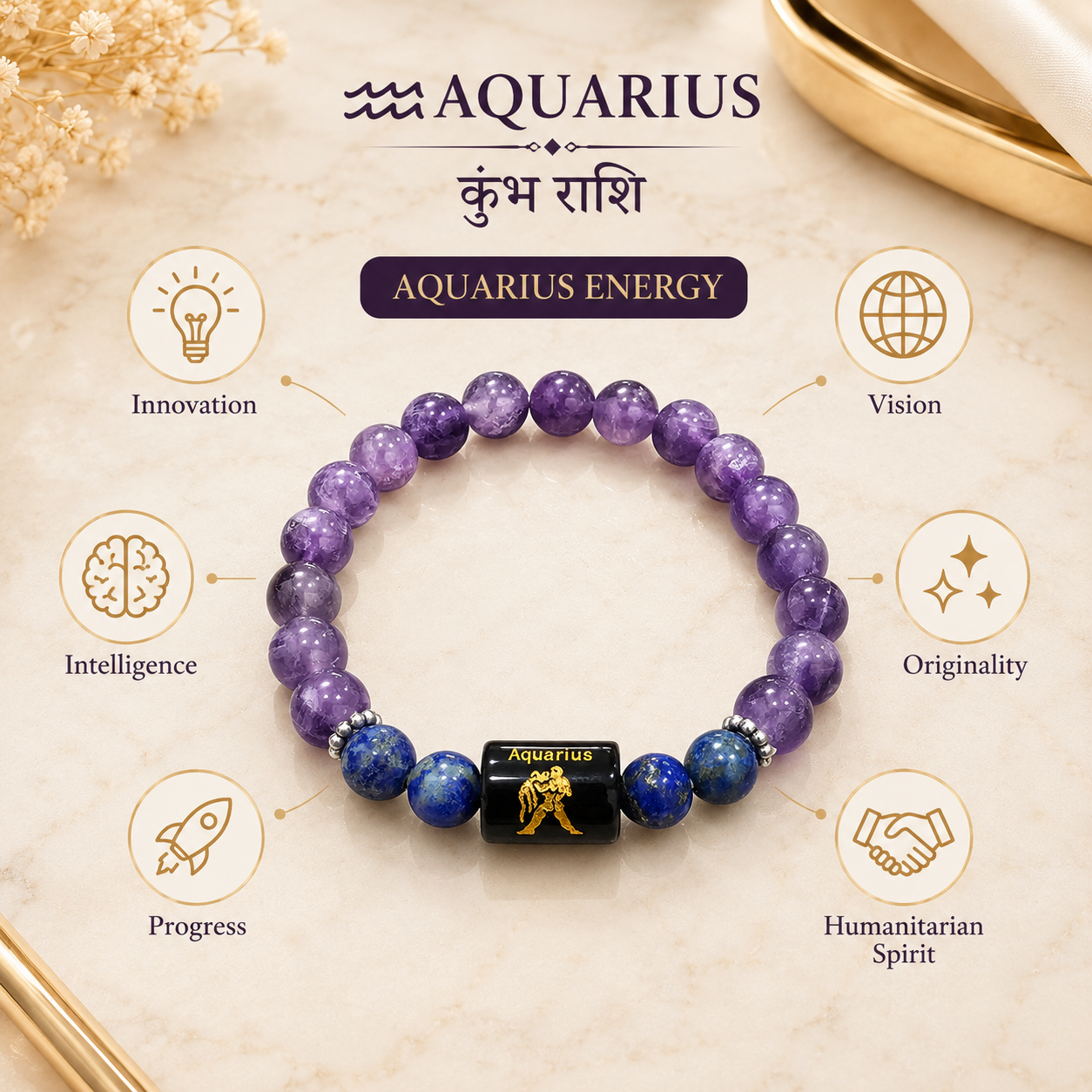 Aquarius Zodiac Bracelet (कुंभ राशि)
