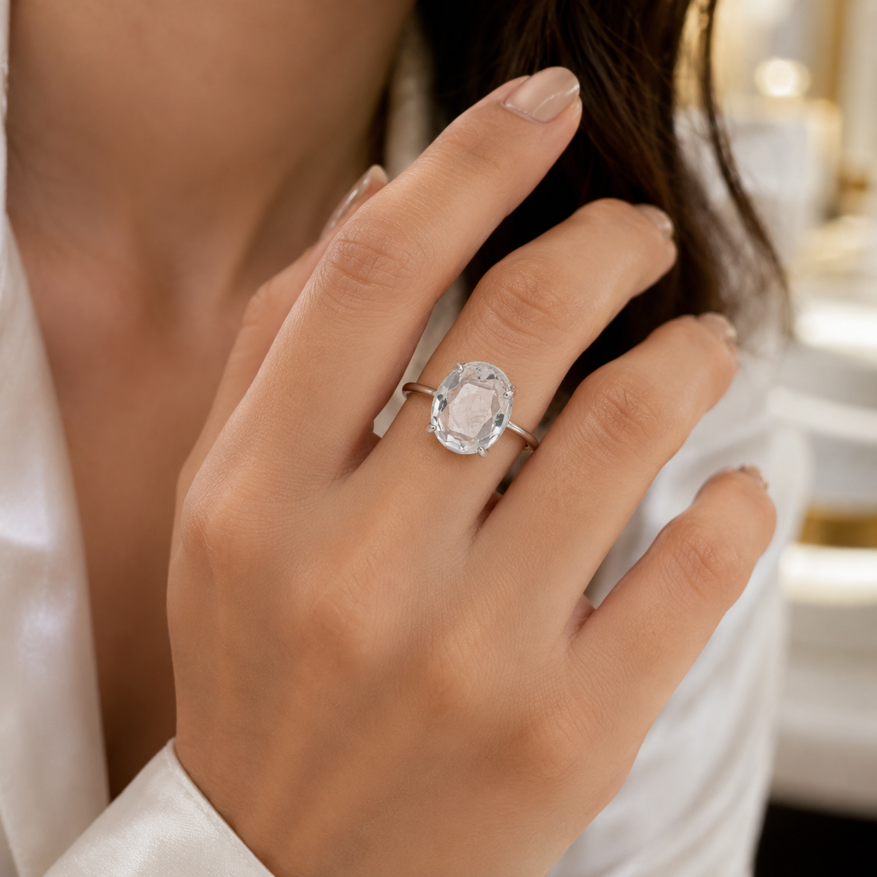 Natural Clear Quartz Adjustable Ring | Handmade Crystal Gemstone Ring | Healing Crystal Jewelry