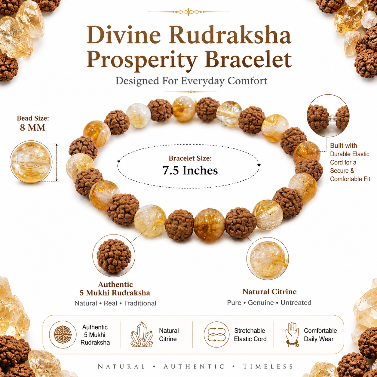Divine Rudraksha Prosperity Bracelet – Natural Citrine & Rudraksha Abundance Bracelet