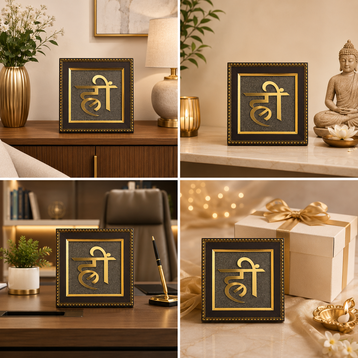 Natural Pyrite Hrim Symbol Frame | Sacred Hreem Beej Mantra Wall Décor | Spiritual Decorative Frame for Home, Office & Meditation Space