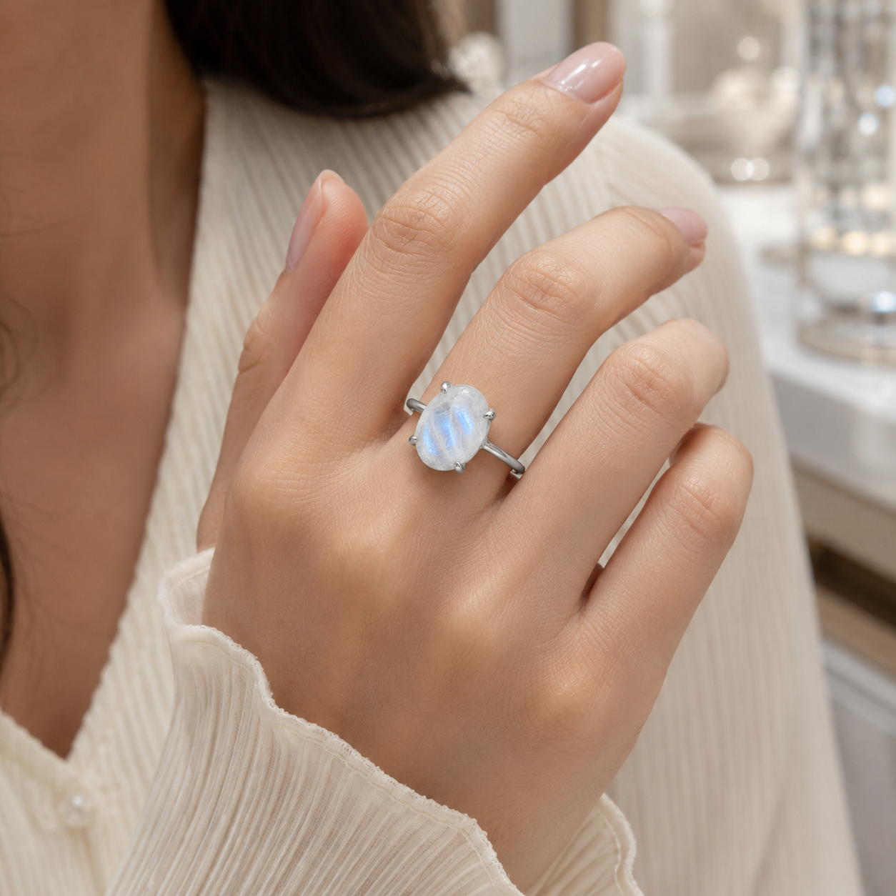 Natural Moonstone Adjustable Ring | Handmade Crystal Gemstone Ring | Healing Crystal Jewelry