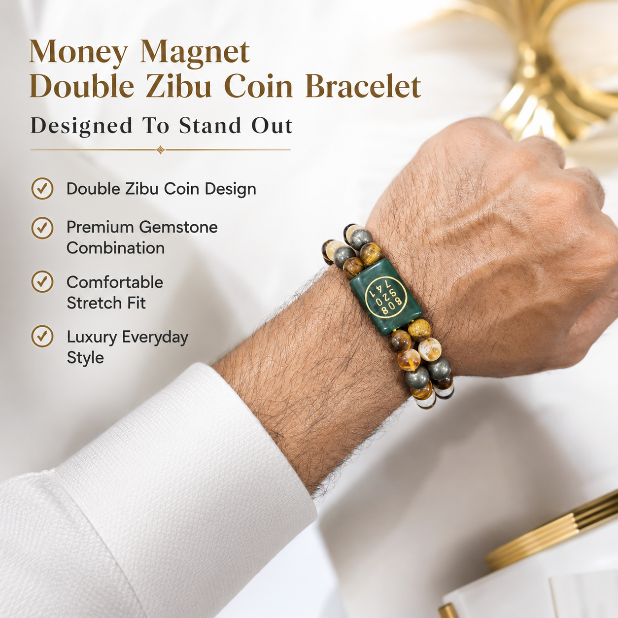 Money Magnet Double Zibu Coin Bracelet – Abundance Edition with Citrine, Tiger Eye & Pyrite