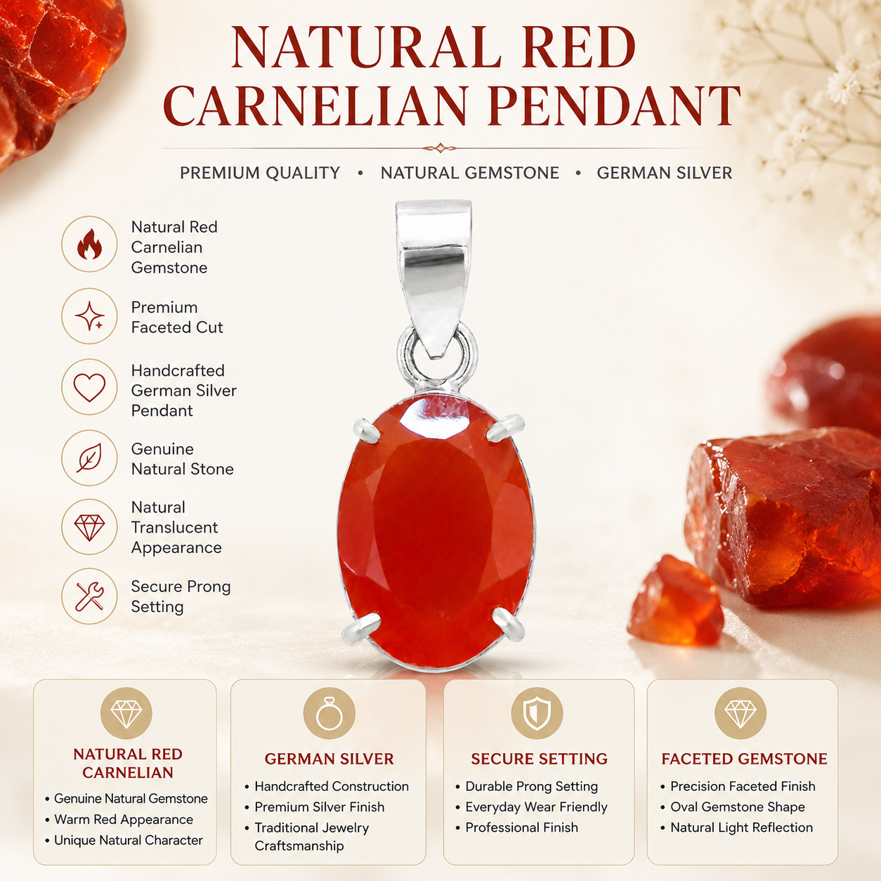 Natural Carnelian Pendant | Handmade Carnelian Gemstone Pendant | Healing Crystal Jewelry