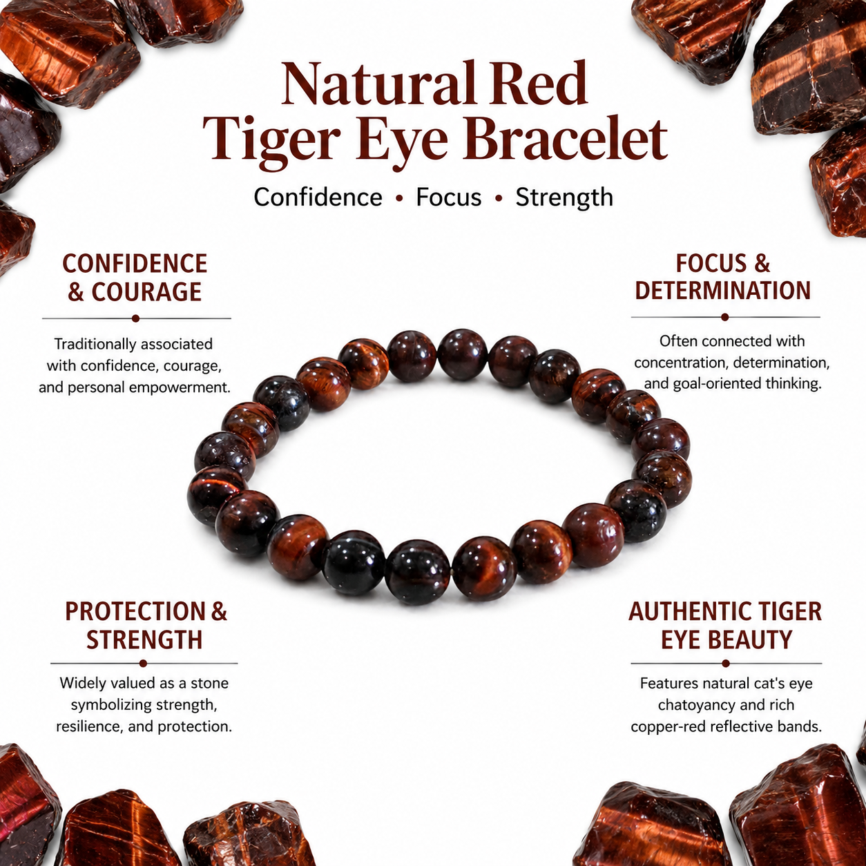 Natural Red Tiger Eye Bracelet 8mm