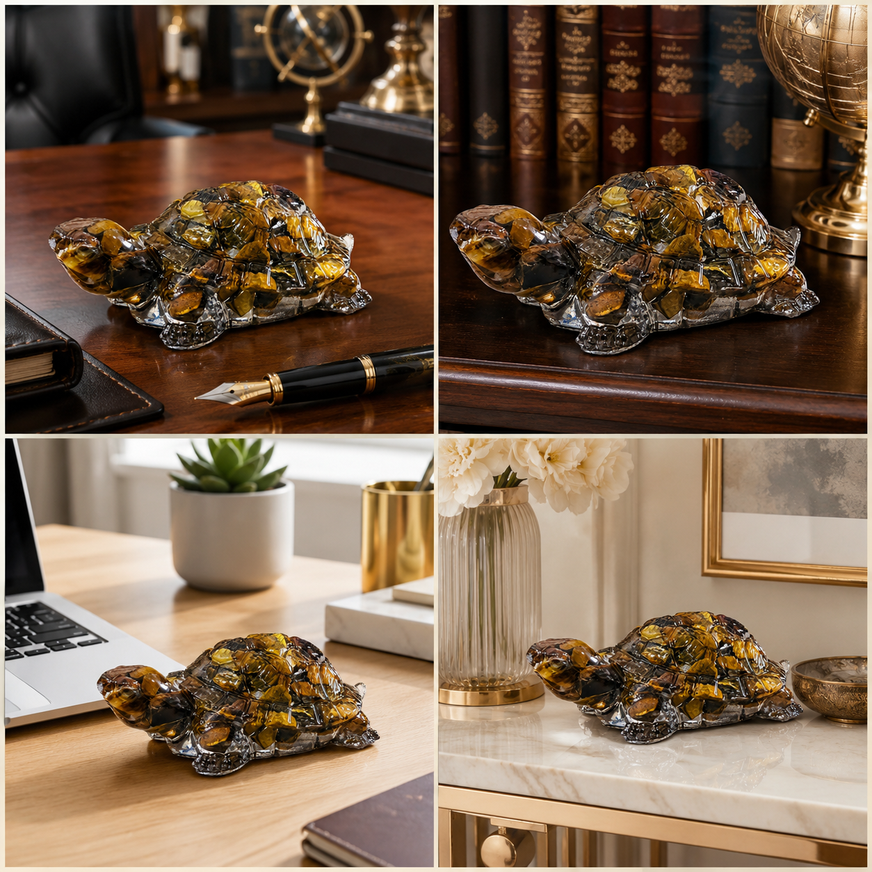 Natural Tiger Eye Tortoise – Handcrafted Crystal Tortoise