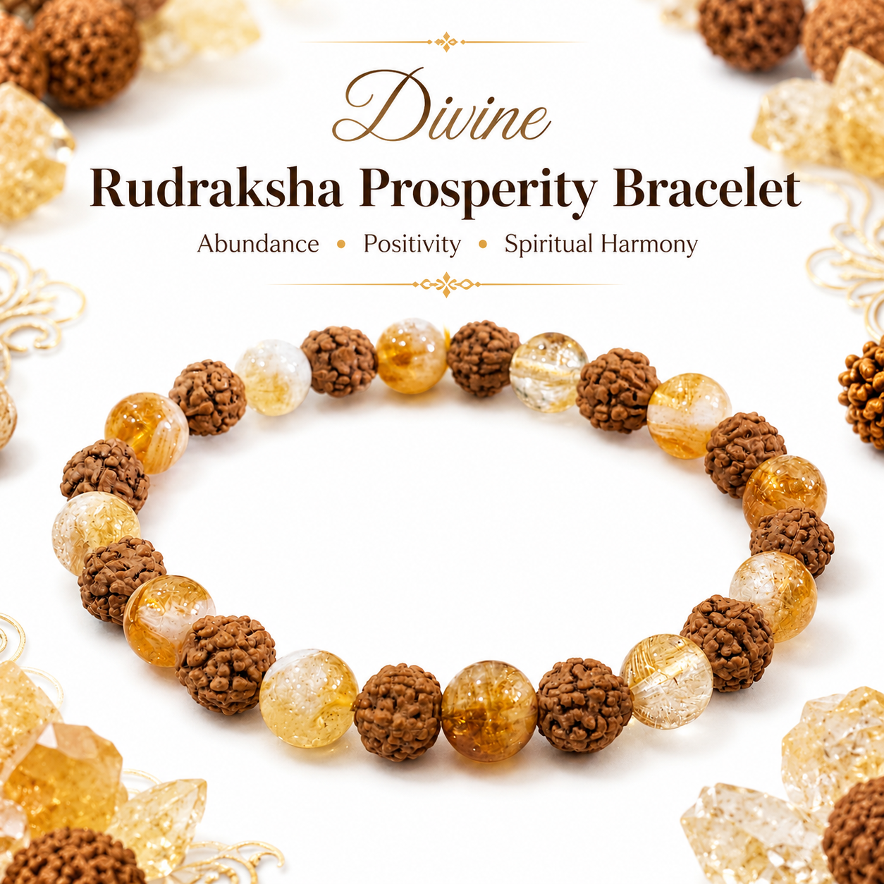 Divine Rudraksha Prosperity Bracelet – Natural Citrine & Rudraksha Abundance Bracelet