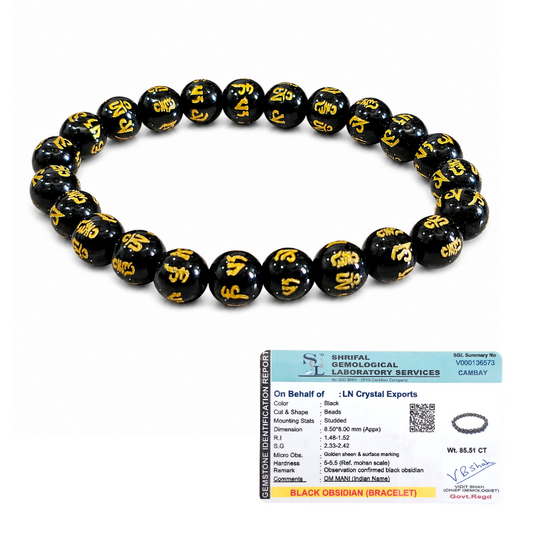 Divine OM Mani Protection Bracelet | Natural Black Obsidian Bracelet with Sacred Om Mani Mantra Beads