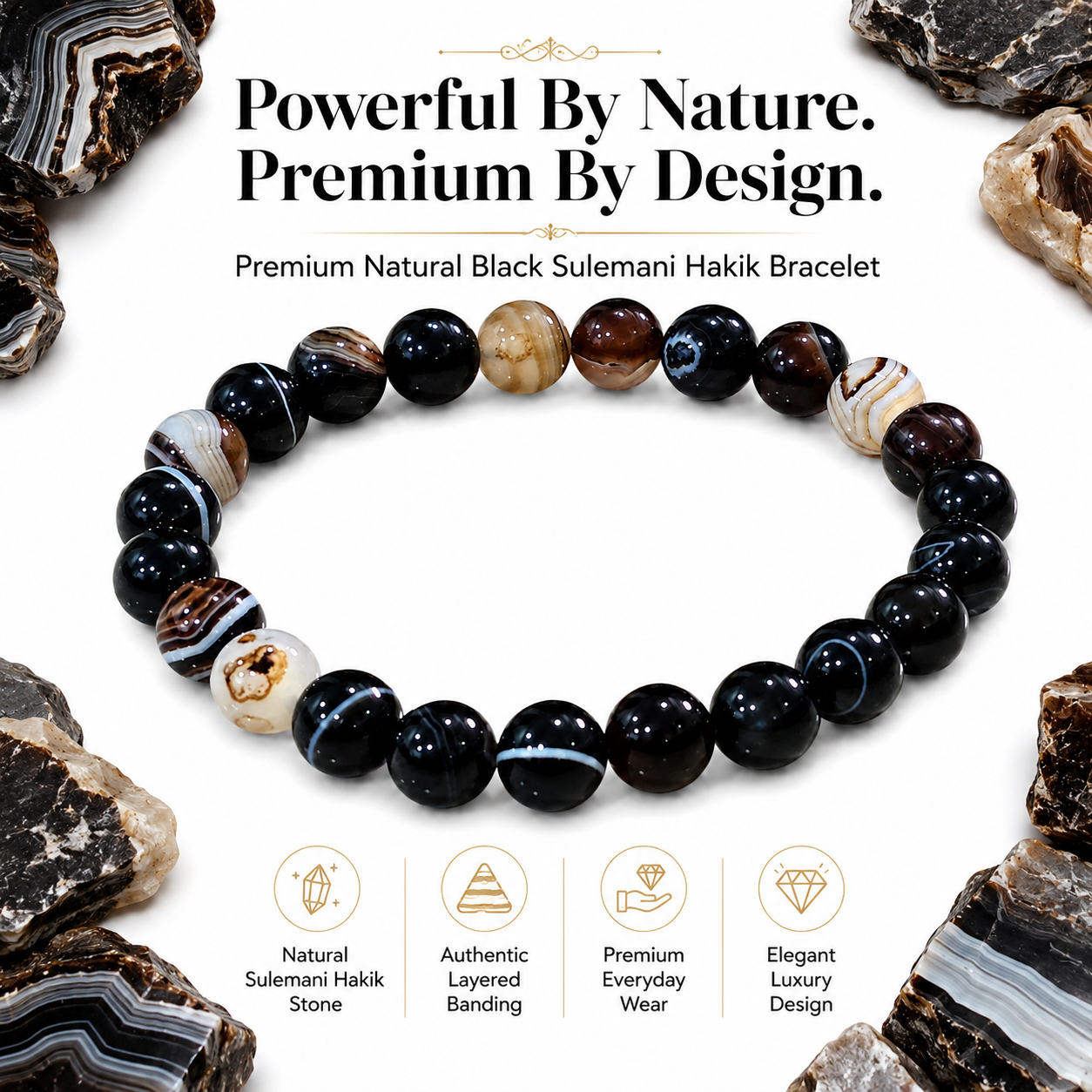 Natural Black Sulemani Hakik Bracelet 8mm