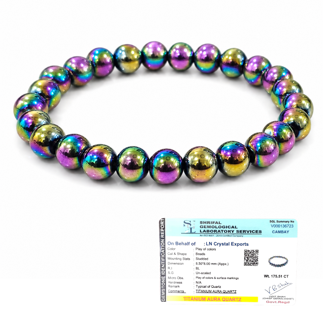 Titanium Aura Quartz Bracelet 8mm | Certified Energy, Positivity & Spiritual Growth Bracelet