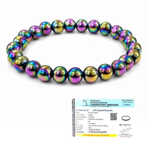 Titanium Aura Quartz Bracelet 8mm | Certified Energy, Positivity & Spiritual Growth Bracelet