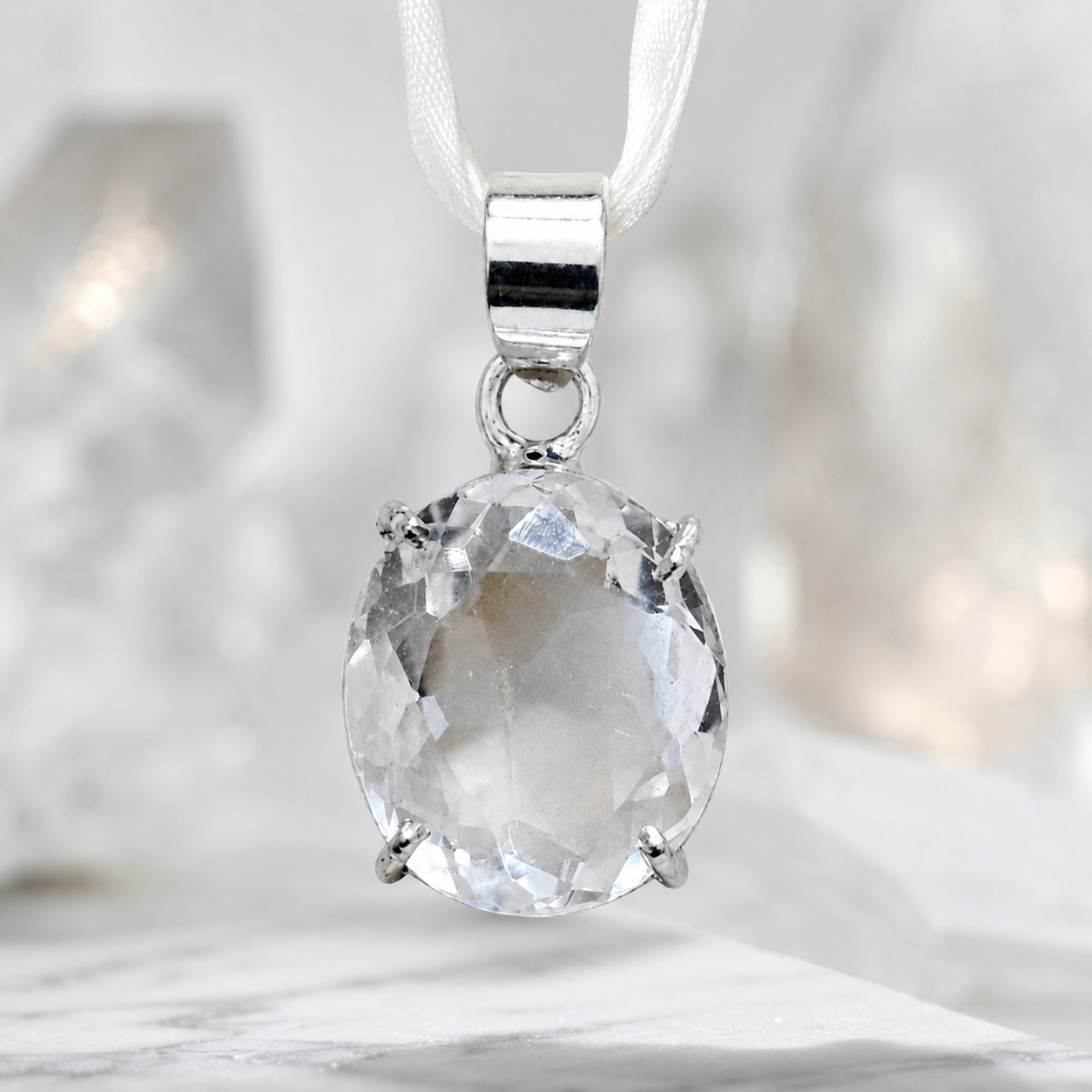 Natural Clear Quartz Pendant | Handmade Clear Quartz Gemstone Pendant | Healing Crystal Jewelry