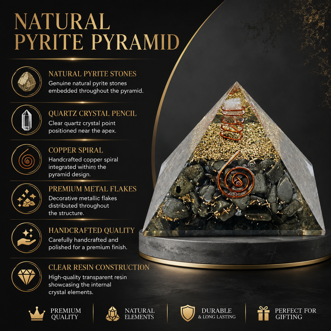 Natural Pyrite Orgonite Pyramid